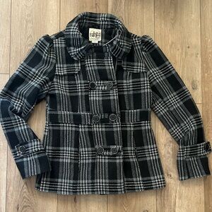Hydraulic The Blue Jean Standard Black Grey and White Plaid Peacoat Jacket Med